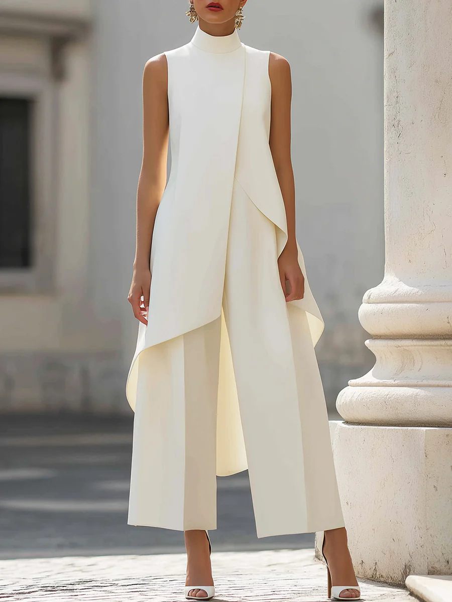 Women'S Formal Wear With Pants - Damen-Set mit Stehkragen, ärmelloser, mehrlagiger langer