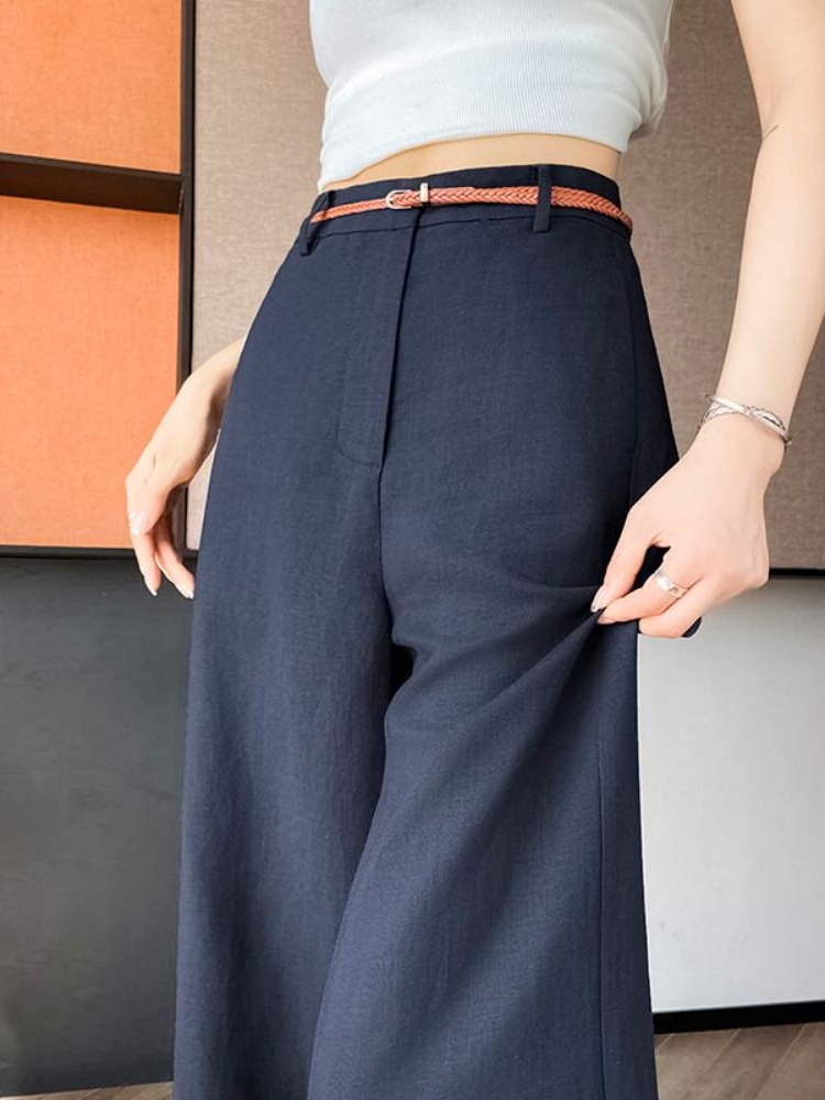 Tailored Trouser Wide - Hochgeschnittene, schmal geschnittene Leinen-Baumwoll-Hose mit weitem