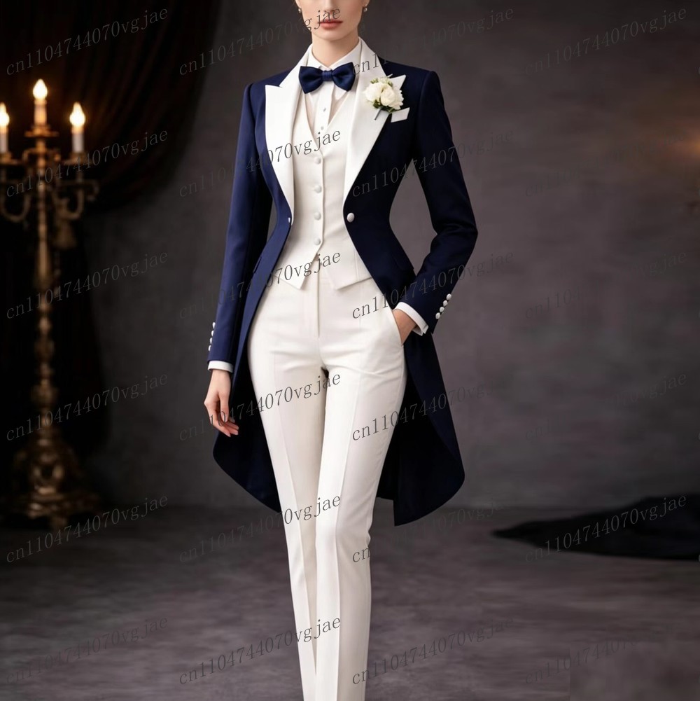 Women'S Formal Wear With Pants - Marineblauer und weißer langer Damenanzug, formell,