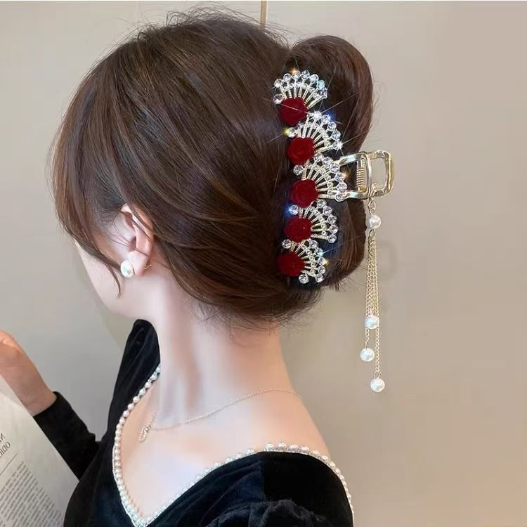 Women Formal Wear With Tie - Vintage rote Blumen-Haarspange mit Strasssteinen für
