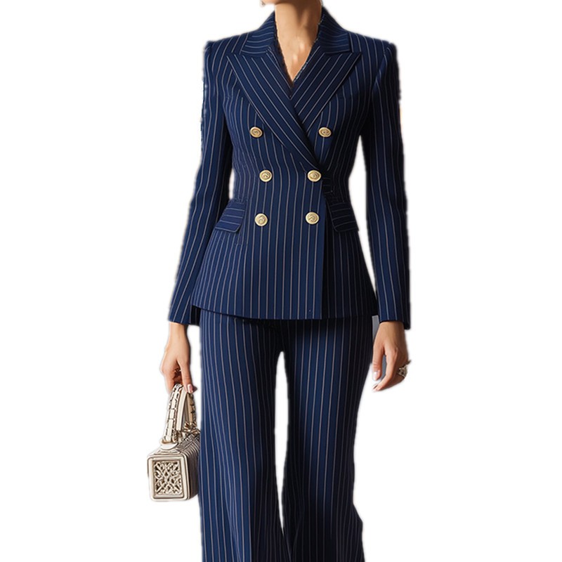 Tailored Trouser Wide - Damen-Hosenanzug Set Weite Hosen Marineblau Maßgeschneiderte