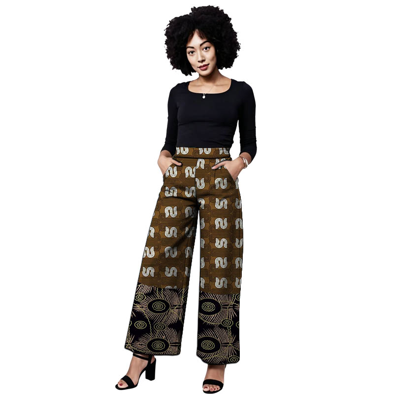 Tailored Trouser Wide - Ankara Outfit Damen Patchwork-Hose Weites Bein