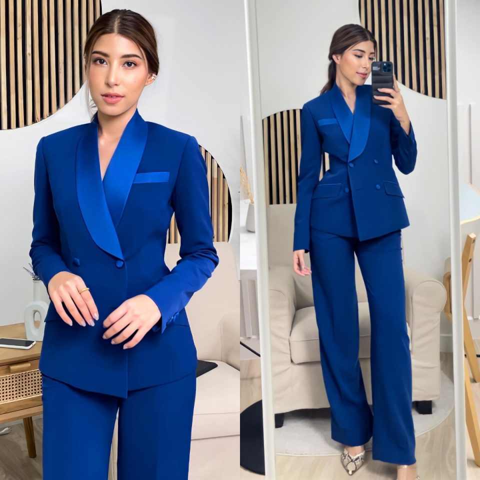 Königsblaue Damen-Jacken-Sets, – Women Formal Wear With Tie Bewertung und Preis