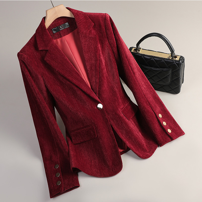 Gelbgoldener Samt-Blazer für D – Formal Winter Wear Women Jacket Bewertung und Preis