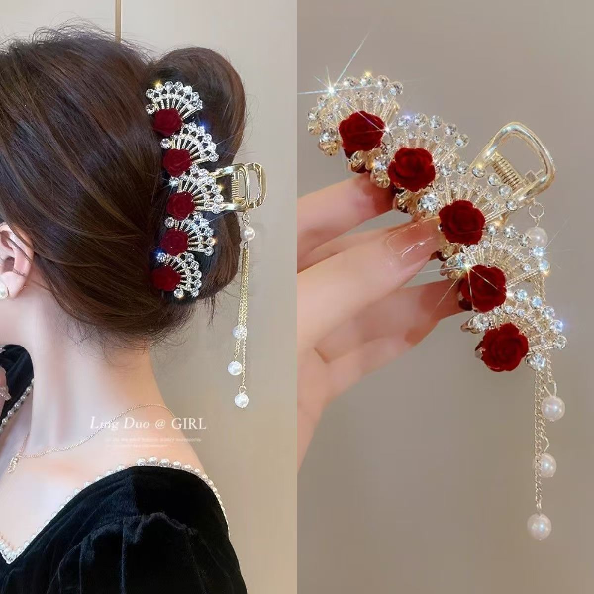 Vintage rote Blumen-Haarspange – Women Formal Wear With Tie Bewertung und Preis
