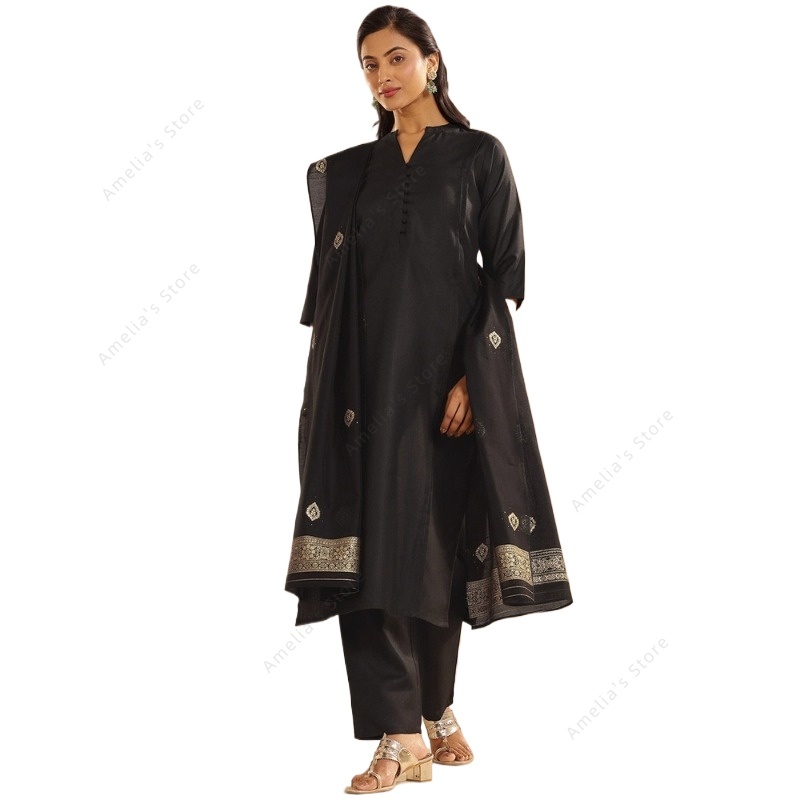 Schwarzes Jacquard-Kurta-Hosen – Women Formal Wear Ethnic Bewertung und Preis