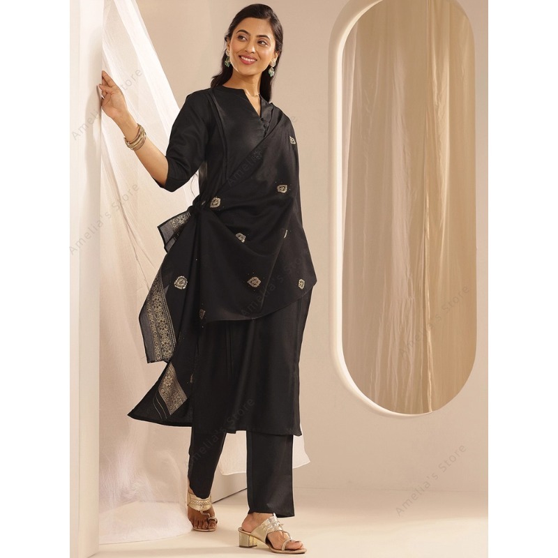 Schwarzes Jacquard-Kurta-Hosen – Women Formal Wear Ethnic Bewertung und Preis