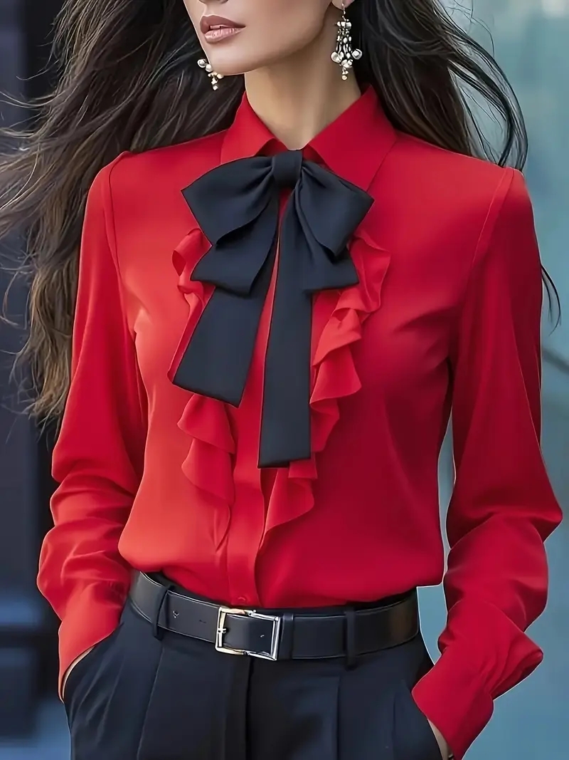 Elegante Langarm-Bluse mit Sch – Women Formal Blouses For Evening Wear Bewertung und Preis